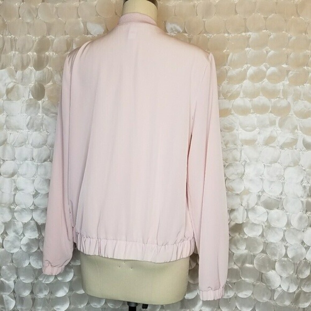 Calvin Klein Zip Up Sheer Satin Bomber Jacket In Blush Pink Size M 150$ - Picture 6 of 12